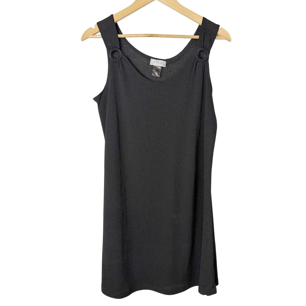 J Valdi Black Sheer Swimsuit Coverup Ring Shoulder Tank Large Coastal Minimalist